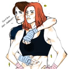 a drawing of two women with bandages on their arms and one holding her arm around the other