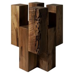 a wooden sculpture made out of wood blocks