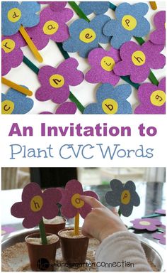 an activity to teach children how to plant cvc words with flowers and letters on them