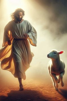 jesus walking with his sheep in the desert