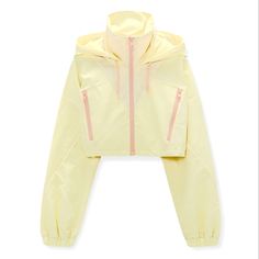 Zara Yellow Nylon Cropped Jacket With Hood. Front Zipper Pockets, Elastic Cuff Sleeves And Pink Trim Details. Never Used And In Excellent Clean Condition And Comes From A Smoke Free Home. Love This Color Combination. Yellow Windbreaker, Water Repellent Jacket, Yellow Jacket, Yellow And Pink, Cute Comfy Outfits, Pink Jacket, Pastel Yellow, Zara Jackets, Cropped Jacket