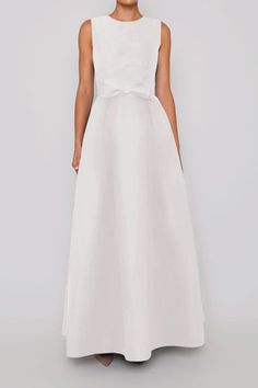 Grace Silk Faille Full Gown with Removable Bow Belt – ALEXIA MARÍA Sleeveless Gown With Bow, Sleeveless Gown With Bow And Fitted Bodice, Sleeveless Dresses With Satin Bow And Fitted Bodice, Full Gown, Full Length Skirt, Full Length Skirts, Bow Belt, Dressed To The Nines, Jewel Neckline