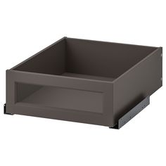 a gray drawer with two drawers on the bottom and one drawer open to show it's contents