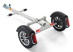 an image of a small trailer with wheels on it's back end and one wheel attached to the side