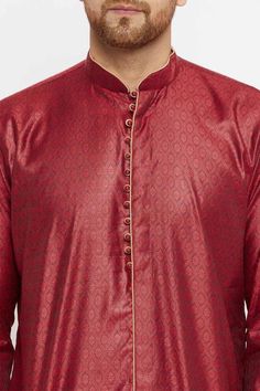 Product Features: Top Color: Maroon Jacket Color: Bottom Color: Top Fabric: Silk Blend Jacket Color: Bottom Fabic: Work: Woven Ethnic Motif Sleeve Type: Full Sleeve Length: Knee Length::Regular Collar: Mandarin Collar Closure Type/Placket: Button Shape Type: Straight Lining Material: Package Details: Kurta Occasion: Festive Material Care Description: Dry Clean preferably or cold light wash Disclaimer: There will be slight difference in digital to actual image Red Long Sleeve Bandhgala For Winter, Festive Bollywood Straight Kurta Outerwear, Winter Bollywood Style Kurta With Long Sleeves, Festive Long Sleeve Nehru Jacket With Self Design, Winter Bollywood Style Long Sleeve Kurta, Traditional Stand Collar Kurta For Fall, Long Sleeve Nehru Jacket For Diwali, Festive Diwali Straight Kurta Outerwear, Diwali Long Sleeve Outerwear With Zari Work