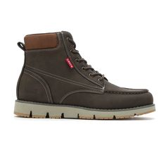 Synthetic upper,Secure lace-up closure,Moc stitched toe,Cushioned insole,Durable outsole,Breathable shoe lining,Padded collar and tongue for added comfort,Pull loop at back for easier on and off,Levi's branding details | Men's Levis Dean Wx UL Boot in Brown Size 8 Medium Casual Lace-up Work Boots For Hiking, Casual High-top Weatherproof Work Boots, Casual Lace-up Boots With Reinforced Heel For Outdoor, Casual Lace-up Boots With Reinforced Heel For Outdoor Activities, Casual Moc Toe Winter Boots, Casual Brown Waterproof Boots, Casual Moc Toe Boots For Winter, Casual High-top Hiking Boots With Reinforced Heel, Casual Waterproof Lace-up Work Boots