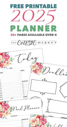 the free printable planner is shown with flowers on it and text that reads,