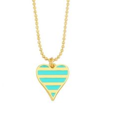 Verdant Heart: Enamel Striped 18K Necklace-Fashion Necklaces-StylinArts Luxury Enamel Heart Charm Jewelry, Plate Crafts, Green Enamel, Green Necklace, Lush Green, Gold Plating, Heart Necklace, Color Patterns, Ring Designs