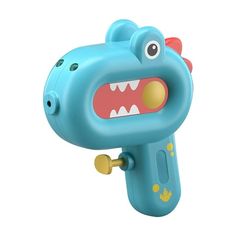 a blue toy with an open mouth and teeth