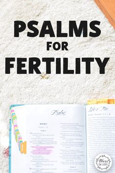 an open bible with the words, palms for fertility