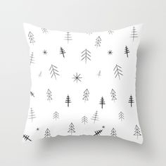 black and white christmas trees on a white background throw pillow by duckyboo