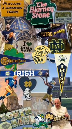 a collage of various sports related items and logos, including the irish national football team