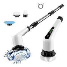 an image of a hair dryer and brush set up on a white background with water splashing around it