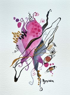 a watercolor painting with abstract shapes and colors