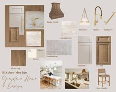 Premade Kitchen Moodboard, Shopping List, Virtual Interior Design, Online Designer, Home Decor, Digital, Online Decorator, Design Board - Etsy Taupe Cabinets Butcher Block Counter, White Oak Kitchen Mood Board, Coastal Kitchen Gold Hardware, White Oak Kitchen Cabinets With Dark Island, Modern Beige Kitchen Cabinets, Kara Childress Interior Design, Coastal Glam Kitchen, English Cottage Mood Board, Organic Modern Kitchen Island