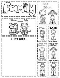 a family worksheet with pictures and words