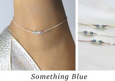 "A \"something blue\" wedding anklet is a charming and symbolic accessory that adds a touch of tradition and elegance to a bride's ensemble. This piece of jewelry incorporates the age-old wedding tradition of having \"something old, something new, something borrowed, and something blue\" for good luck. ✦ Sterling Silver, 14k Gold Filled or Rose Gold Filled Chain and All Components   ✦ 2 - 4mm Light Blue Swarovski Pearls ✦ 1 - 4mm White Lab Opal ✦ Handmade to order ✦ To order an extension: https://www.etsy.com/listing/233998668 WHY YOU'LL LOVE IT * Because handmade = made with love, care, and thought. * Ethically Sourced * Comes beautifully gift boxed * Crafted with care from sunny South Florida. ♡ HAPPINESS GUARANTEE: We stand by our jewelry and want you to love it too! GIFTS All orders ar Dainty White Wedding Anklets, Dainty Adjustable Anklets For Wedding, Delicate Silver Anklets For Wedding, Delicate Silver Wedding Anklets, Silver Dainty Anklets For Wedding, Dainty Gold Anklets For Wedding, Dainty Blue Bracelets For Wedding, Elegant Blue Anklets For Gift, Adjustable Blue Anklets For Party