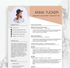 a professional resume template with an orange and pink color scheme on the front, along with a green palm leaf