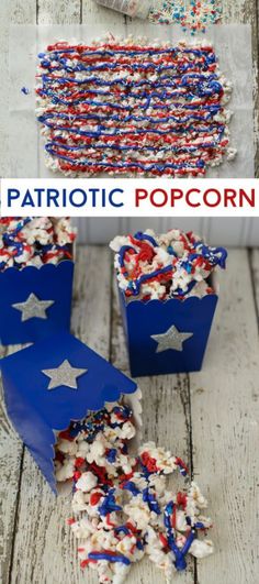 patriotic popcorn boxes with red, white and blue sprinkles