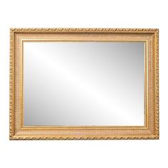 a large gold framed mirror on a white wall with an ornate border around the edges