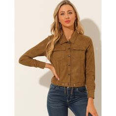 This faux suede moto jacket is features crop design,snap buttons and point collar adding fashion and classic feel. Crop length and button up in soft faux suede fabric create a comfort and classical piece for casual, work, holiday, weekend wear. This jacket is versatile for daily wear at cool fall and winter. Style it with jeans and casual top and boots for a fashion look. Wear it open front or button up to finish a casual and stylish look. Womens Moto Jacket, Faux Suede Moto Jacket, Moto Biker Jacket, Suede Moto Jacket, Faux Suede Fabric, Faux Suede Jacket, Women's Jackets, Weekend Wear, Long Sleeves Jacket