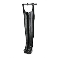 Material: Vegan Leather Closure Type: Zipper Color Options: Black, Hot Pink Pattern: Solid Color Heel Style: Stiletto Heel Heel Height: 5.91 inches Toe Shape: Round Toe Suitable Occasion: Party, Night Out Design: Belted Boots Jumpsuit Boots, Hot Pink Toes, Jumpsuit And Boots, Flat Prom Shoes, Racing Party, High Platform Shoes, Fold Over Boots, Over Knee Boots, Pink Platforms