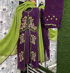 Green Color Combo, Punjabi Dress Design, Black School Shoes, Purple Suit, Suits Party Wear, Salwar Suits Party Wear, Embroidery Fashion Detail, Easy Dress Sewing Patterns