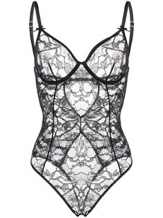 Fleur Du Mal Magnolia Lace Ouvert Bodysuit - Farfetch Versace Outfit, Bodysuit Black, Silk Lace, Just A Reminder, Lace Embroidery, Lace Bodysuit, Ballet Flat Shoes, Lingerie Collection, Black Bodysuit