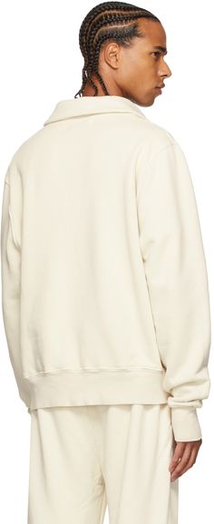 Long sleeve garment-dyed cotton fleece sweatshirt in off-white. Pre-shrunk. Spread collar. Dropped shoulders. Rib knit cuffs and hem. Supplier color: Ivory Les Tien, Lacoste Clothing, Half Zip Sweatshirt, Fleece Sweatshirt, Cotton Fleece, Color Ivory, Zip Sweatshirt, Button Placket, Luxury Streetwear