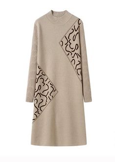 Fitted Beige Stand Collar Zircon Patchwork Knit Dress FallFabric: Knit BlendedSize & Fit: Fit: This garment fits true to size.Length: Size M measures 40.56"from shoulder to hemBust: Great for any cup size. Waist: Loose Fit. Comfortable room throughout midsection.Hip: Loose Fit - room for hips. Hand Wash Cold. Stretch Patchwork Dress For Winter, Stretch Patchwork Winter Dresses, Winter Stretch Patchwork Dresses, Stretch Winter Patchwork Dresses, Long Patchwork Dress For Fall, Winter Midi Dresses With Patchwork, Knit Dress Fall, Knitted Women Fashion, Printed Silk Skirt