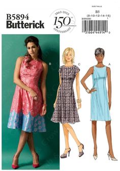 a woman wearing a dress and heels in front of a green background with the words butterick on it