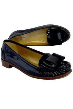 Current Boutique-Kate Spade - Black Patent Leather Loafers Sz 6 Luxury Patent Leather Cap Toe Loafers, Formal Synthetic Moccasins With Round Toe, Black Flat Loafers Medium Width, Black Slip-on Flats For Formal Occasions, Formal Synthetic Flats With Rubber Sole, Formal Round Toe Synthetic Flats, Formal Synthetic Round Toe Flats, Formal Synthetic Flats With Round Toe, Black Patent Leather Flats With Rubber Sole