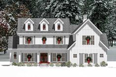 this is an artist's rendering of the front of a house with wreaths