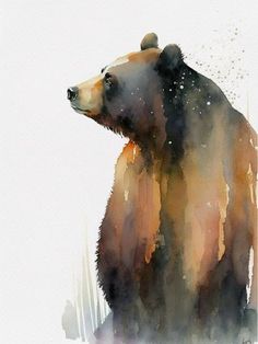 a watercolor painting of a brown bear