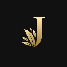 the letter j is made up of gold leaves and petals on a black background illustration