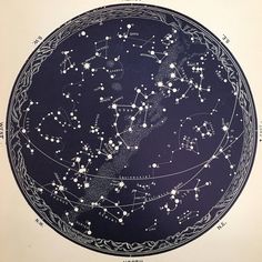 a drawing of the stars in the night sky on a black and white plate with writing