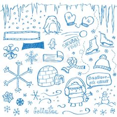 hand drawn winter doodles on white paper