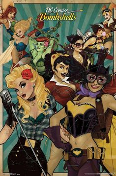 the cover to dc comics bombshells, featuring many women dressed in costumes and masks