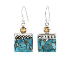 With a fascinating design reminiscent of a luxury handbag, these sterling silver hoop earrings offer plenty of eye-catching appeal. From Novica. Citrine Stone, Sterling Silver Hoop Earrings, Sterling Silver Hoops, Silver Earrings Dangle, Artisan Craft, Blue And Yellow, Silver Accents, Silver Hoops, Silver Hoop Earrings