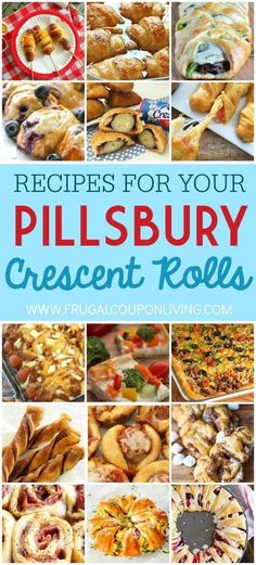 a collage of different pies and rolls with the words recipes for your pillsbury crescent