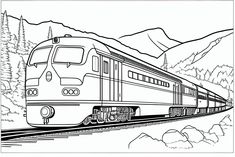 the train is going down the tracks in the mountains coloring pages for adults and children