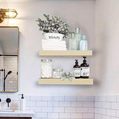 the bathroom is clean and ready to be used as a storage area for toiletries