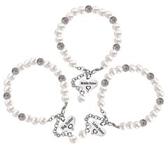 PRICES MAY VARY. Sister Bracelets: What a great way to celebrate your big or little or middle sorority sister than giving her a matching pearl bracelet. Wearing these big middle little sister bracelets to remind the unique bone between you. Sister Bracelets for 3: Beautiful pearl bracelets for sisters. Big Sis Mid Sis Lil Sis Bracelet Set 3 sisters gift. The length is about 7 Inch and 2 Inch extend, let her wear her little sis/ big sister/middle sister status with pride with this adorable bracel Silver Pearl Bracelet For Mother's Day, Personalized Pearl Bracelet For Mother's Day, Pearl Charm Bracelet For Birthday, Bracelets For Sisters, Sister Status, Sister Bracelets, Big Sister Bracelet, Middle Sister, Charmed Sisters