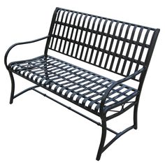 a black metal bench sitting on top of a white background