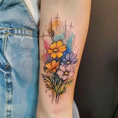 Innovative Wildflower Tattoo Layouts Wildflower Tattoos, Colour Tattoo For Women, Colour Tattoo, Wildflower Tattoo, Tattoos For Women Half Sleeve, Monthly Plan, Up Tattoos, Birth Flowers, Color Tattoo