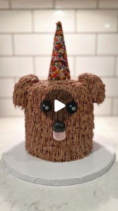 a cake made to look like a bear with a hat on it's head