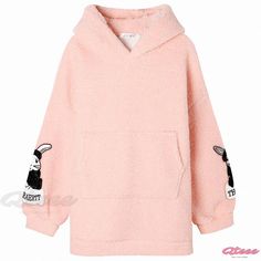 Qteee - Premium Oversized Hoodie with Adorable RABBIT Ears and Convenient Pocket Cute Oversized Hoodie Outerwear, Cute Long Sleeve Hoodie, Cute Fall Hoodie Sweater, Cute Hooded Hoodie For Fall, Cute Hooded Fall Sweater, Cozy Pink Hoodie With Ribbed Cuffs, Pink Cozy Hoodie With Ribbed Cuffs, Cute Oversized Hooded Sweatshirt, Oversized Cute Hooded Sweatshirt