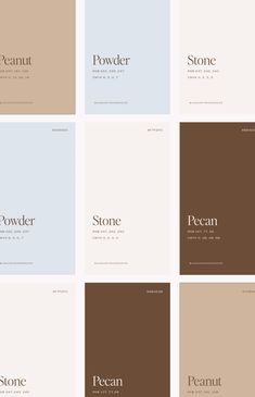 six different color palettes with the words pecan on them