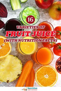 Various different fruit juice varieties in glasses with a text overlay saying '16 varieties of fruit juice' Tart Cherry Juice, Blueberry Juice, Strawberry Juice, Types Of Fruit, Sour Taste, Different Fruits, Sweet Drinks, Cherry Juice, Cherry Tart