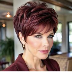 Short Sassy Hair Over 50, Dark Brown Pixie, Layered Pixie Cut, Cute Pixie Haircuts, Short Hair Back, Short Spiked Hair, Short Spiky Hairstyles, Short Silver Hair